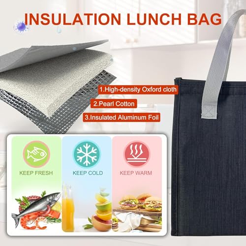 حقيبة غداء بينتو للنساء والرجال والأطفال معزولة حراريا وقابلة لإعادة الاستخدام وبتصميم بسيط ومانعة للتسرب ومناسبة للمكتب والعمل والمدرسة والنزهات والسفر من ميليند (لون أسود)، البوليستر