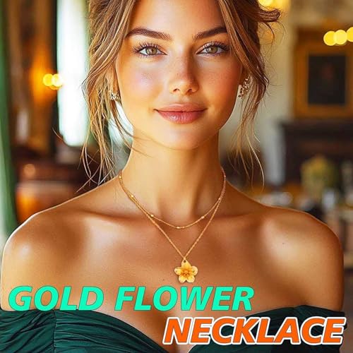 AHEJIOO 3er-Set Schmuck, Goldene Ohrringe Damen, Blumen Ohrringe Goldene, Gold Schmuck, Ring Gold, Vintage Goldschmuck Set Mit Blumen Halskette Und Ring, Ideal Für Hochzeiten Und Besondere Anlässe – Bild 7