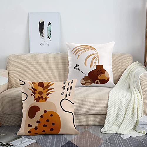 Britimes Mid Century Bohemian Throw Pillow Covers 18X18 Inches Home Decor Set Of 4 Pillow Cases Decorative For Bed Sofa Cushion Couch Outdoor Brown Abstract Sun And Moon Pillowcases #TOP4