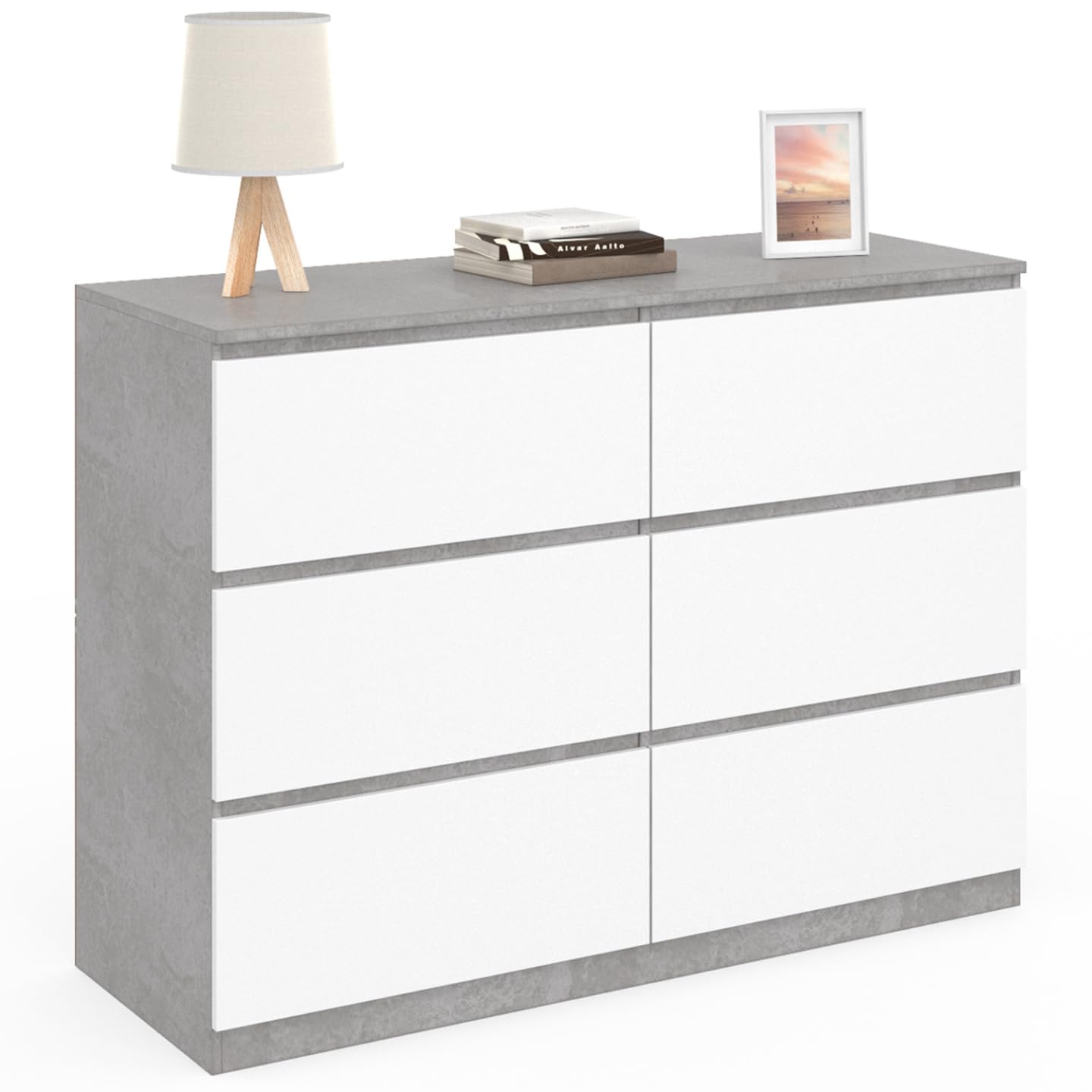 IDMarket - Commode 6 tiroirs TOMI 110 cm Blanc et Effet béton