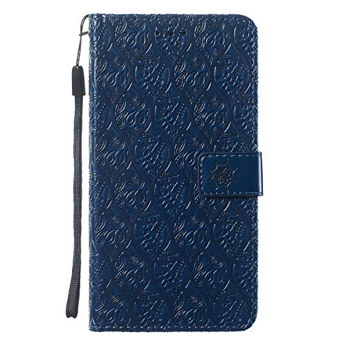 Shukukan A20E Wallet Case, A20E Cover, Flora Embossed Soft PU Leather Notebook Cases Folio Flip Phone Covers with Wrist Strap Card Holders for Samsung Galaxy A20E Dark Blue