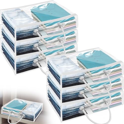 DJAPWPX Clear PVC Organizing Bags with Zipper 6 Packs Clear Storage Bags Blankets Storage Bags Dustproof Bed Sheet Storage Bag 15.7x11.8x3.9 Inch Clear Storage Bags with Handle for Sweater (White)