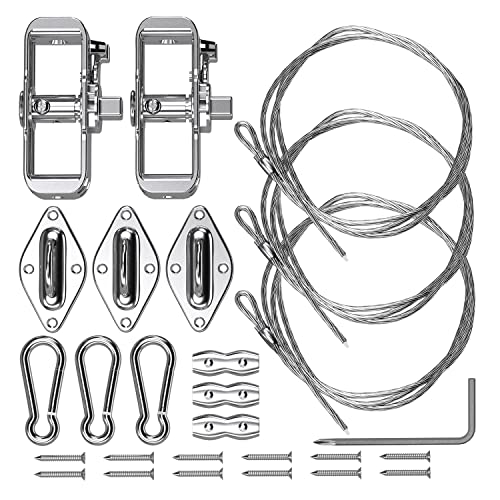 Patio Sun Shade Sail Tension Wire Rope Hardware Kit for Triangle Sun Shade Sail Installation Winch Pad Eye 18 Feet Wire Cable Included