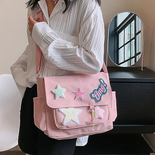 Kawaii Messenger Bag Cute Crossbody Bag Kawaii Aesthetic Shoulder Bag for Women Canvas Flap Messenger Bag3