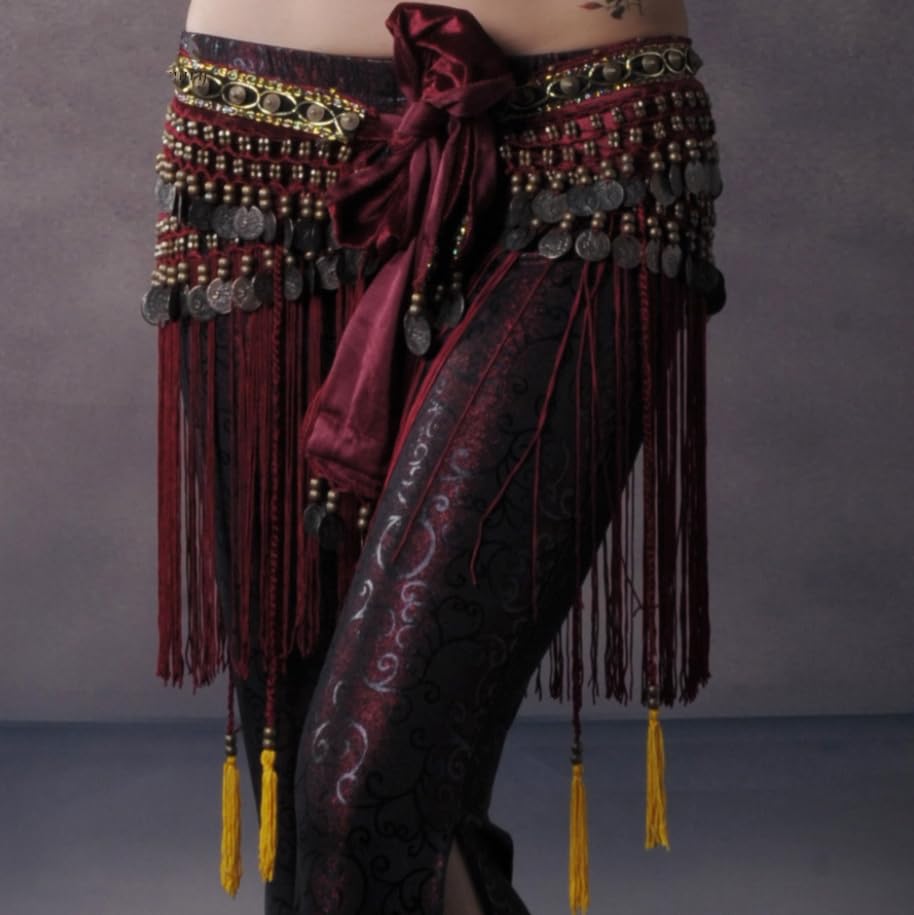 Ceinture Danse Orientale,Ceinture Danse Du Ventre Femmes Belly Dance Ceinture TASSEL HIP Écharpe Tribal Coiffe Coin Danse Costume Costume Frangé Taille Chaîne BellyDance Accessoires (Color : Red, Si