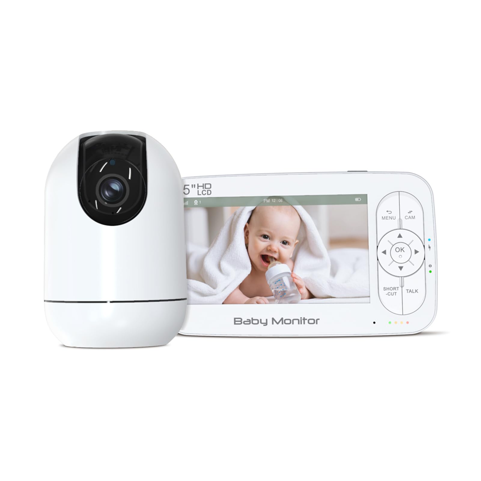 Eacam Audio della Videocamera Baby Monitor, Batteria Ricaricabile 5000 MAh, Conversazione Bidirezionale Wireless 300 M, Rilevamento del Movimento, Visione Notturna, Monitoraggio della (Spina europea)