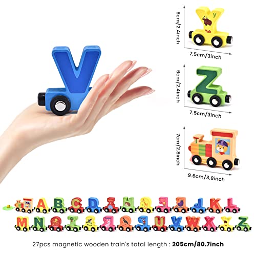Atoylink 27 Pcs Wooden Train Cars Set Toddlers Magnetic Alphabet Animal Train Toy Kids Boys Girls Letter Cars Montessori Educational Toys For Age 3 4 5 6 7 8 #TOP3