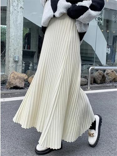 Women's Solid Color Korean High Waist Retro Pleated Slim Knitted A-Line Skirt2