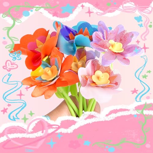 XDGBGFN Kit de recharge pour presse à fleurs avec 90 fleurs en tissu, 100 supports - Kit créatif pour arrangements floraux – vue 3