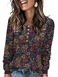 DB MOON Womens Long Sleeve Tops Lightweight Sweaters 2026 Fall Henley Shirt Casual Crewneck Loose Tunic M Geometric Floral