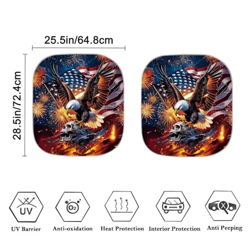 Image of 2 PCS Car Windshield Sun Shade Foldable Skull Eagle 250th Anniversary Automotive Front Window Sunshade Blocks UV Rays and Keeps Vehicle Cool Universal Fit Most Cars SUV Truck Van