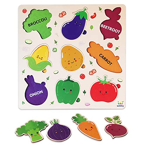 Image of Webby Wooden Vegetables Montessori Educational Pre-School Puzzle Board Toy For Boys And Girls, Kid