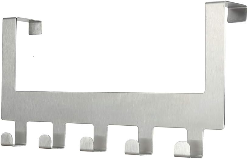 Over The Door Hook Hanger, Heavy Duty Organizer for Coat Clothes Towel Bag Robe - 5 Hooks Wall Mount Tool Holder for Home Rack Storage (Silver)