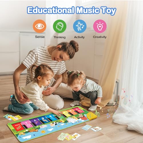 Best Piano Mats: make your kids happy with their footsteps on musical layout 31 FOKI Floor Piano Mat for Toddlers, Baby Kid Sensory Educational Dancing Keyboard Carpet Animal Sounds Blanket Touch Playmat Musical Mats Birthday Toddler Toys for 1 2 3 4 5 Year Old Boy Girl Gifts #4