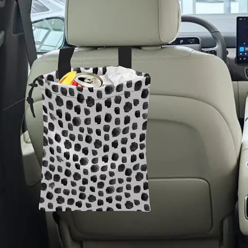 Image of Car Trash Bag Hanging Black Dots Car Trash Can Waterproof Garbage Bag Hanging for Car Back Seat
