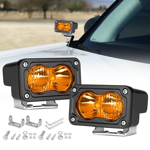 Amber LED Pods, Rfroad Lighting 3 Inch 40W LED Chase Light Ditch Lights Spot Flood Combo Small LED...