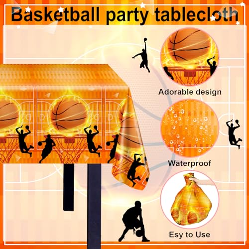 Avezano 3 pcs Basketball Tablecloth Birthday Decorations Plastic Disposable Basketball Party Supplies Sports Themed Large Table Cover, 108 x 54 Inches by Avezano - Image 3