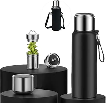 Handle Included, Dishwasher Safe Mug Bottle with Temperature Display, 20.3 fl oz 600 ml, Thermos Stainless Steel Bottle, Mug Bottle, Water Bottle, Easy to Clean, Thermos Bottle with Handle, Travel