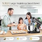 800W Stand Mixer with 5.3QT Bowl, 6-Speed with Pulse Electric Kitchen Mixer, Food Mixer with Dough Hook, Whisk, Beater Tilt-Head & Non-Slip Base for Cookie, Cake, Bread & Baking-Black - Image 3