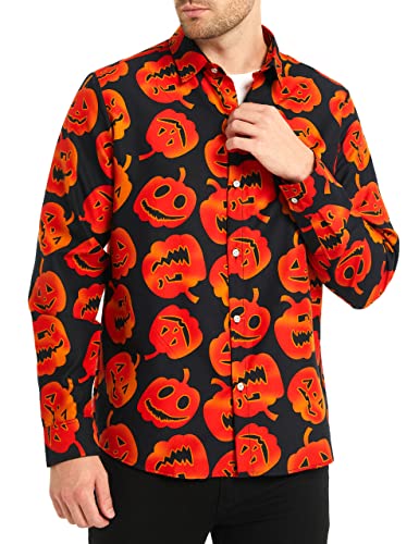 Sslr-Halloween-Shirts-For-Men-Skeleton Shirt Pumpkins Button Up Long Sleeve Causal Funny (Large, Black(174)) #TOP7