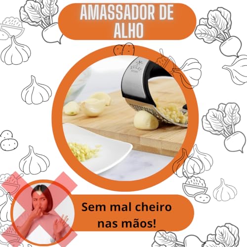 Kit 2 Peças Amassador Espremedor Triturador de Alho e Amassador de Batatas Purê Legumes e Feijão Ino
