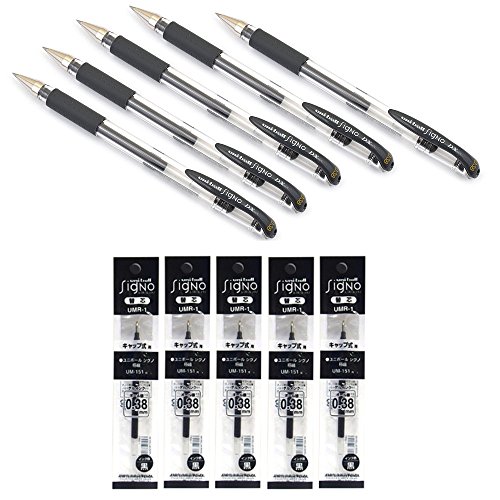 Very smooth! Uni-ball Signo Dx UM-151 Gel Ink Pen - 0.38 mm x 5 Pcs  Black with 5 Reffils