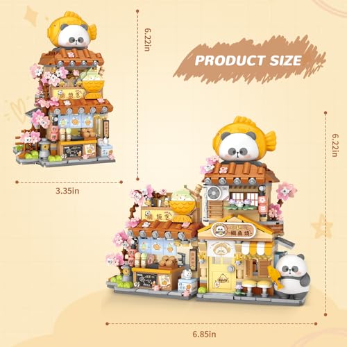 Image of Japanese Street View Taiyaki Shop Mini Building Blocks, MOC Creative Building Toys Cute Panda Building Set for Kids 6-12, Simulation Architecture Construction Toy, Gift Idea for Kids Adults (858 PCS)