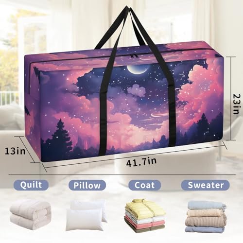 Colorful Galaxy Extra Large Moving Bags Heavy Duty Storage Bags Mystical Galaxy Cloth Wrap Around Handles Double Zipper Reusable Convenient Foldable Storage Tote for Travel Camping Space Save2
