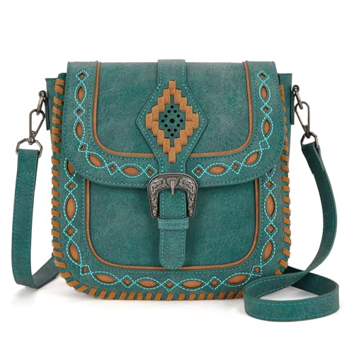 Montana West Whipstitch Flap Crossbody Bag for Women Designer Saddle Bag, Turquoise