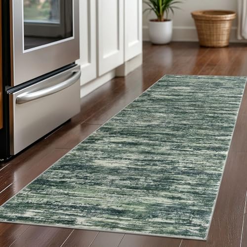 2x5 Dark Green Modern Abstract Runner Rug for Hallways, Super Soft Hallway Decor Kitchen Rugs with Non-Slip, Non-Shedding Washable Rug for Hallways Entryway Bedroom Indoor