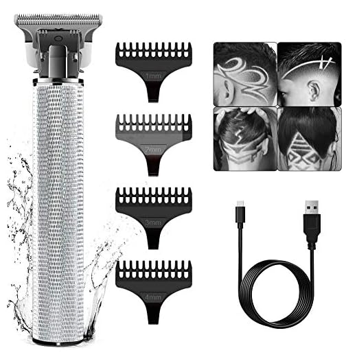 SURKER Electric Hair Trimmer Clippers Barber Mens Hair Beard Shaver Grooming Waterproof Rechargeable Cordless Close Cutting T-Blade Trimmer Hair Clippers (SILVER）