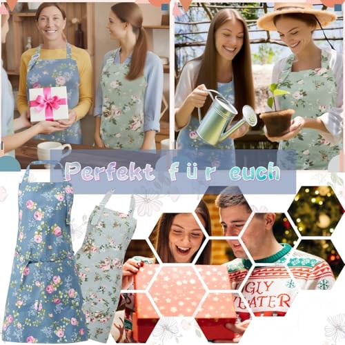 Chsukozic Schürze Damen Kochschürze 2er Set - Küchenschürze Damen Blumen (73x65cm) mit 2 Taschen - Kittelschürze Oma, Kochschürze & Apron Geschenk