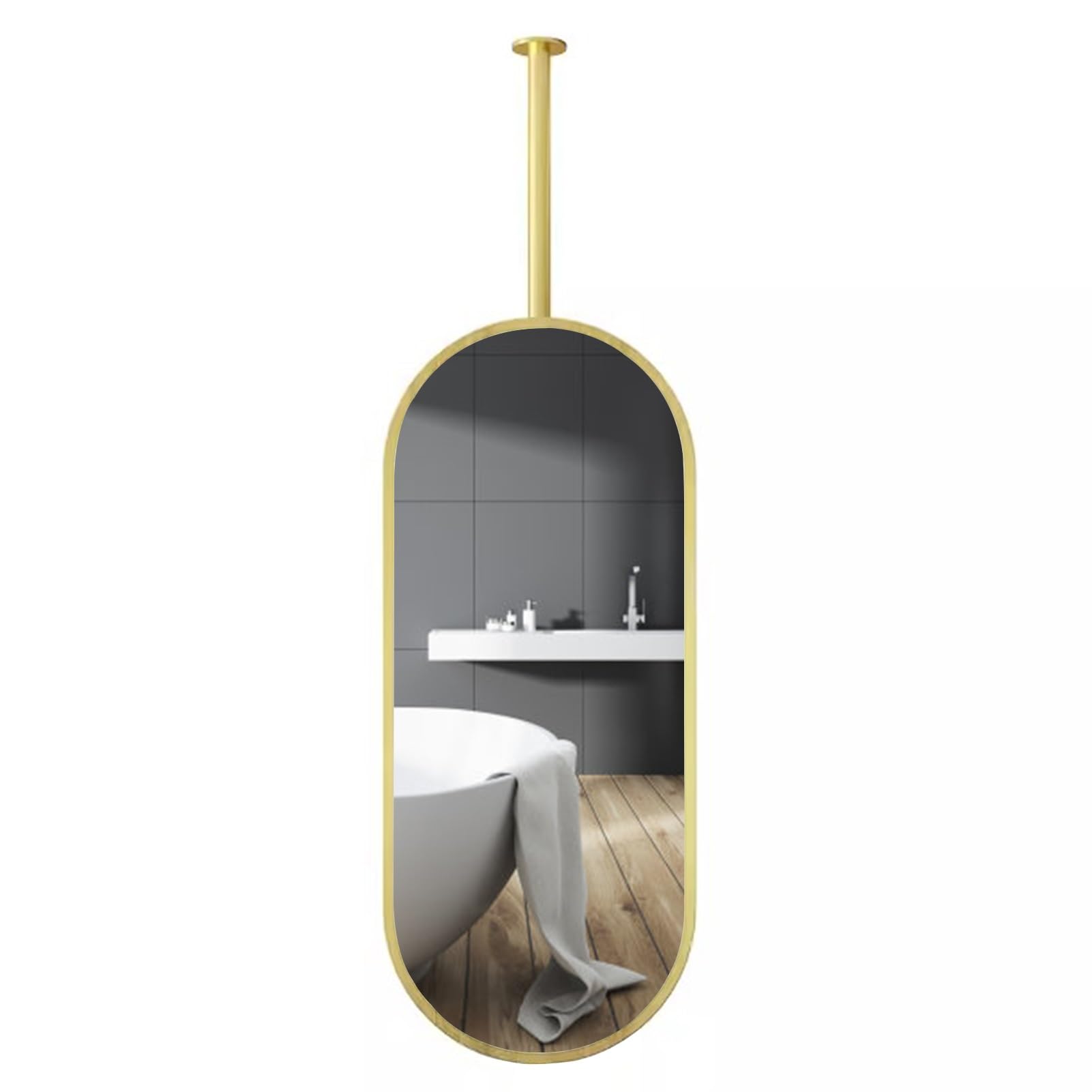 GLJTUO Gold for Wall, Oval Mirrors with Metal Frame, Modern Vanity Wall Decor Entryway Hangs, Bathroom, Living Room Vertical Ceiling Mount HD - Customizable Boom,size_name-40cmx70cm