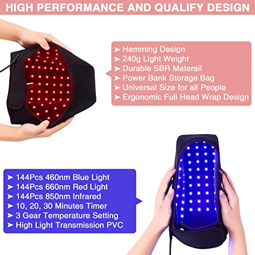 Cameco Led Red & Infrared & Blue Light Therapy, 144Pcs 460Nm & 660Nm & 850Nm Led Light Therapy Device For Hair System, Whole Head Wrap With Timer, Pulse Mode, 3 Temperature For Men & Women #TOP6