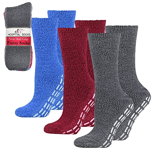 Image of Debra Weitzner Non-slip Hospital Socks Fuzzy Slipper Grip Socks For Women Men 3 Pairs