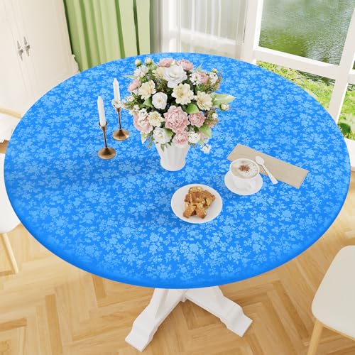 Image of Smiry Waterproof Heavy Duty Vinyl Fitted Tablecloth for 45 inch-56 inch Round Table