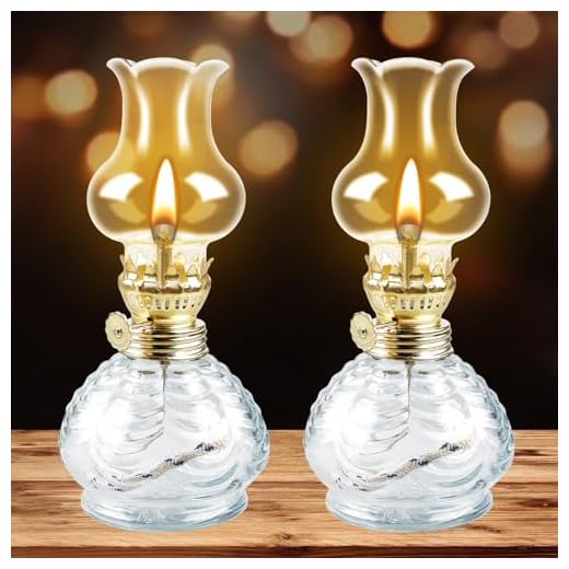 Lámpara de Aceite: 2 Piezas Lampara Aceite, Quinqué Antiguo de Parafina con Mecha Regulable, Lámparas de Aceite Queroseno en Cristal para Decoración Clásica del Sala Comedor Exteriores Interior