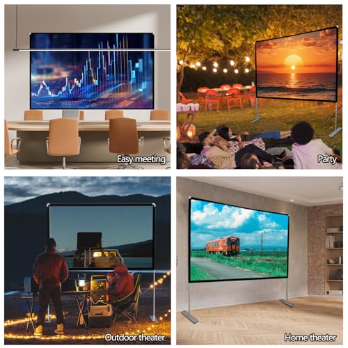 100 Inch Projector Screen and Stand: Portable Projector Screen 4K HD with Carry Bag for Outdoor Indoor Home Theater Backyard Cinema Travel