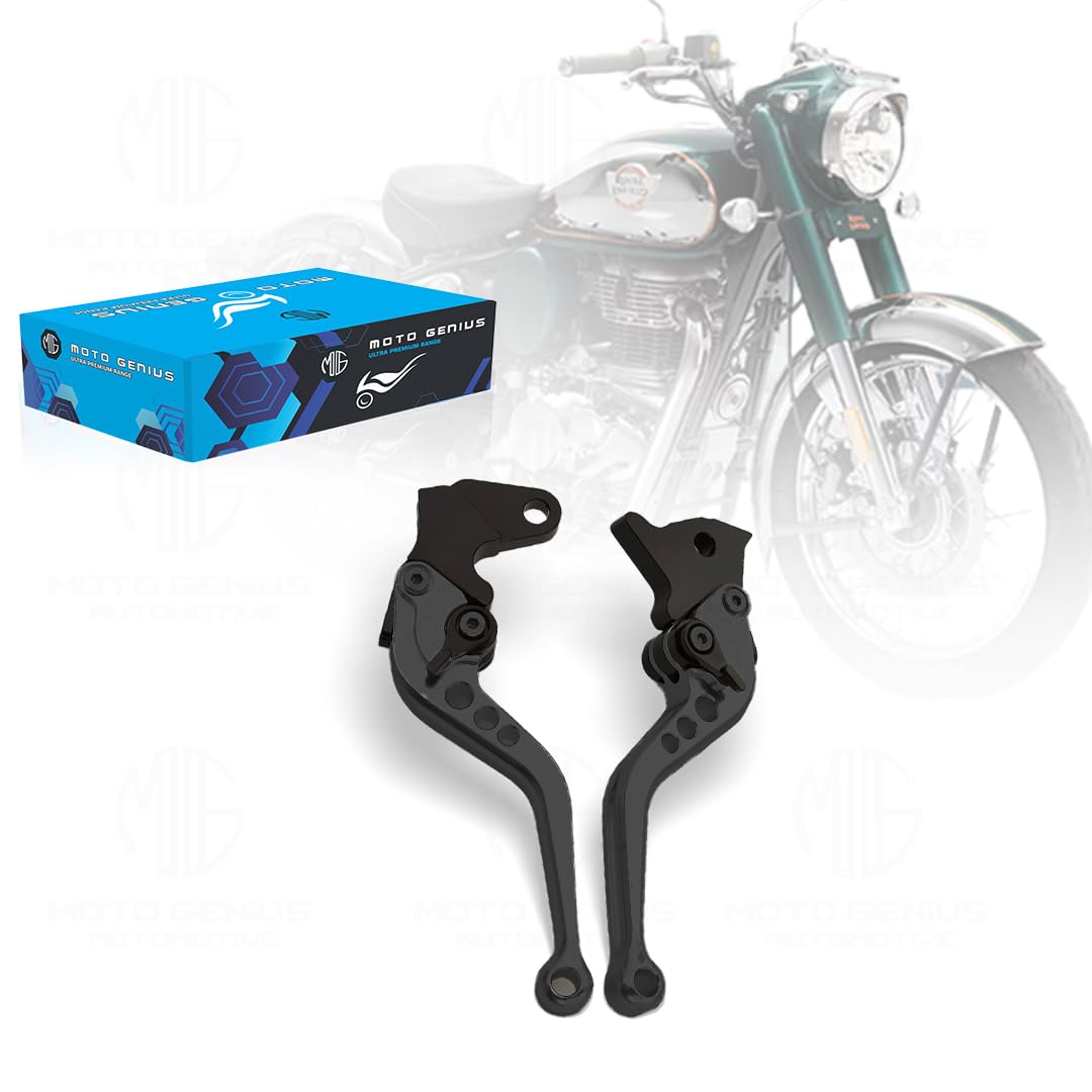 MOTO GENIUS Heavy Duty 6-Position Adjustable Clutch and Brake Lever Set for RE Bullet 350 | CNC Aluminum | Motorbike Hand Levers | Easy Install (Black)