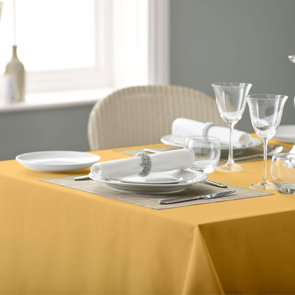 Vision Linens 100% Spun Polyester Plain Design Coloured Tablecloth, Dining Table Cover for Square & Rectangular Tables, Stain Resistant, Machine Washable, New Gold - 178 x 178cm
