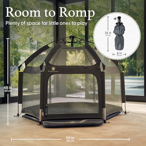 POP 'N GO PLAYPEN - Indoor & Outdoor Baby Playpen for Babies and Toddlers - Baby Beach Tent, Foldable, Portable W/Canopy, Travel Bag, & Mosquito Net - Pop Up Pack and Play Tent (Black)
