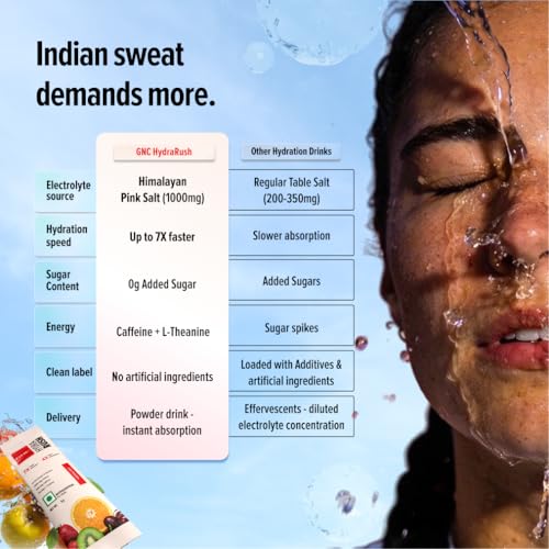 Image of GNC HydraRush | Advanced Hypotonic Hydration Formula | 13 Electrolytes, Vitamins + Himalayan Pink Salt | 0g Sugar Electrolyte Drink for Workout, Running & Summer Hydration | Tropical Salt 15 sachets