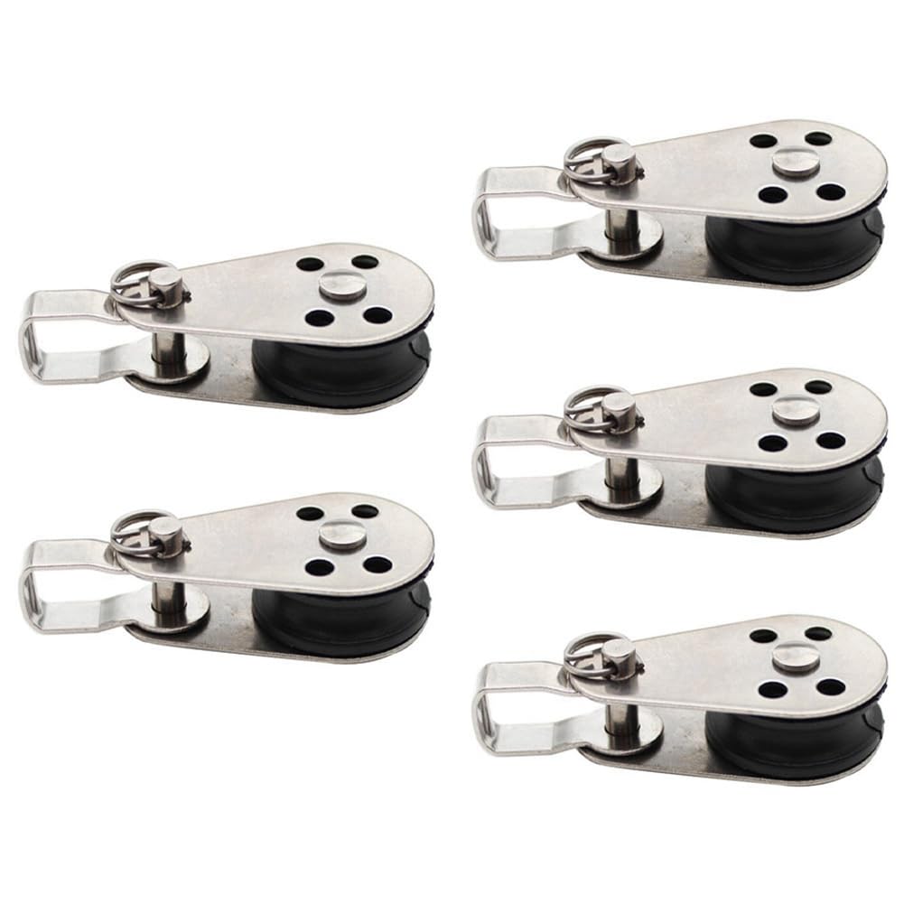 Pomoflexi 5 Piece Stainless Steel Pulley Nylon Pulley Sailing Yacht Ship Pulley Nylon Rope Pulley