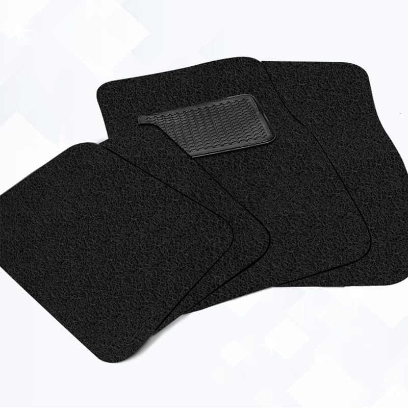 Image of FAM Enterprises Curly Car Floor Mat Compatible for Kia Carens Clavis Petrol 7 Seater | Curly /Noodle Car Mat Dust & Liquid Trapping with Heel Pad | Set of 5 | Color - Black