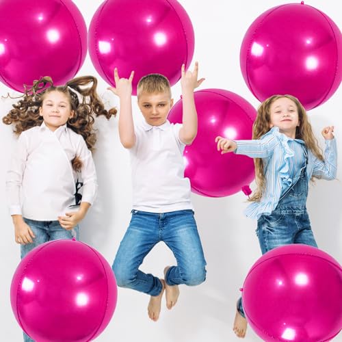 Image of Large Hot Pink Metallic Balloons - 22 Inch, 6 Pack 4D Foil Balloons for Party Decorations, Birthday Celebrations | Pink Party Supplies