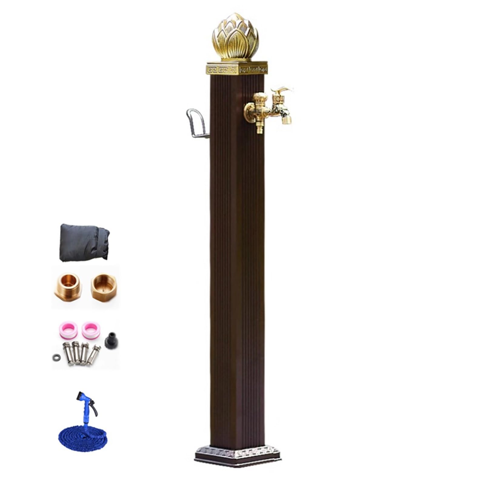 WOTZOV Vertical Garden Water Fountain Post - 45In Aluminum Alloy Irrigation Column With Spray Gun & Hose Holder For Garden, Patio, Villa - Efficient Watering Solution，One Color 114cm/45in