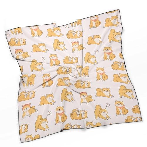 Kawaii Shiba Inu Dogs 27" Square Scarves Silk Like Headscarf Women's Fashion Scarf for Hair Wrapping and Sleeping3