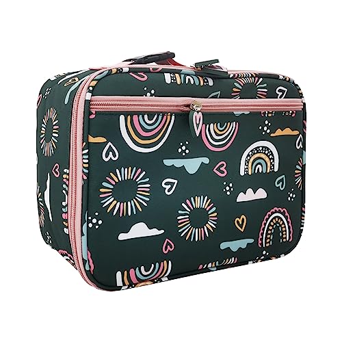 Image of Girls Insulated Kids Lunch Bags Mini Cooler Back to School Food Storage Tote - Picnic Cookouts Travel Reusable Small Lunch Boxes with Cute Pattern Green Rainbow