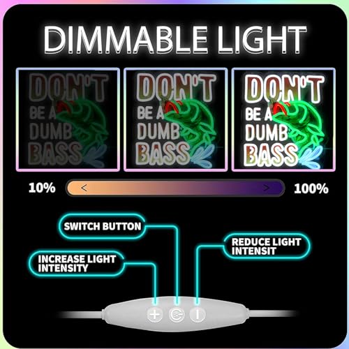 Image of Fish Neon Lights Don't Be a Dumb Bass Neon Signs Wall Decor for Bedroom,Game Room, Man Cave Fishing Gifts For Men, Dad For Fisherman, Father-14.37 x 12.2IN-USB Powered-Acrylic