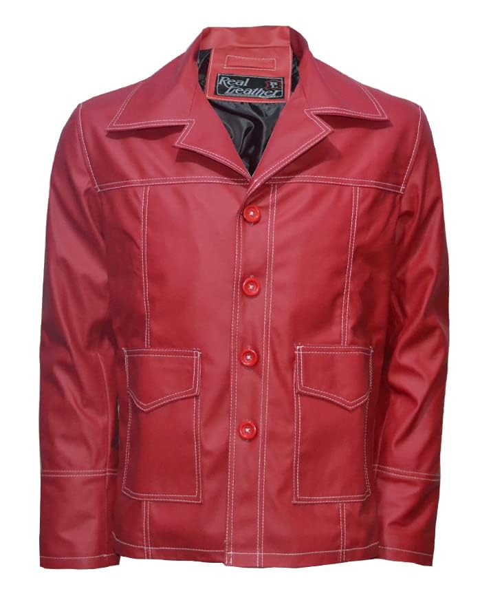 R'FAY Collection Mens Fight Brando Club Designer Brad Red Biker Faux/Real Leather Coat Blazer2